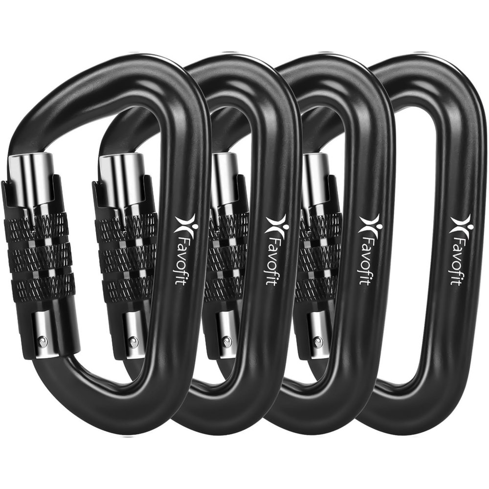 12kN Heavy Duty Carabiner Clips - Favofit Auto Locking Twist Lock Carabiner for Keychain Clip Key Ring Hammock & Dog Leash - Snag-Free D Ring Carabiners for Camping & Gym