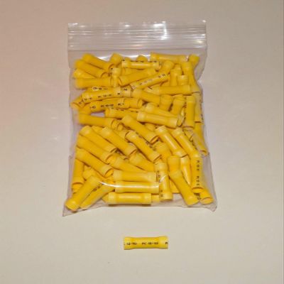 Penn-Union Corp 100 Pack Yellow Vinyl Insulated 10-12 AWG Butt Wire Splice Crimp Connector