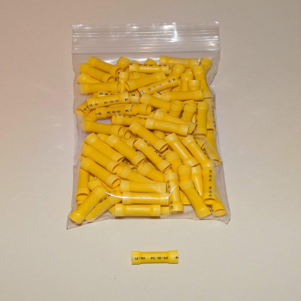 Penn-Union Corp 100 Pack Yellow Vinyl Insulated 10-12 AWG Butt Wire Splice Crimp Connector