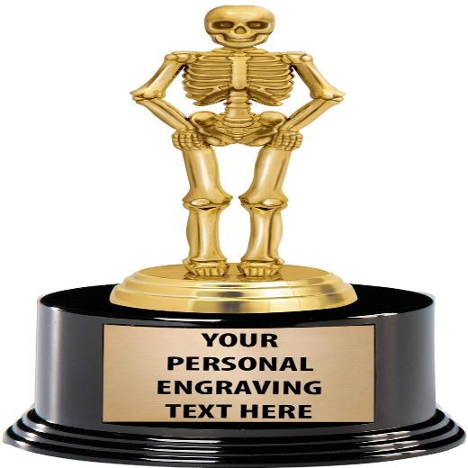 Crown Awards Halloween Trophies with Custom Engraving, 7.25" Personalized Gold Halloween Skeleton Trophy On Deluxe Round Base 10 Pack