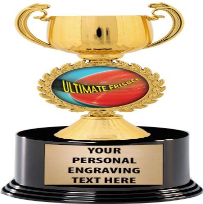 Crown Awards Frisbee Trophies with Custom Engraving, 7.25" Personalized Gold Ultimate Frisbee Trophy On Deluxe Round Base 50 Pack Prime