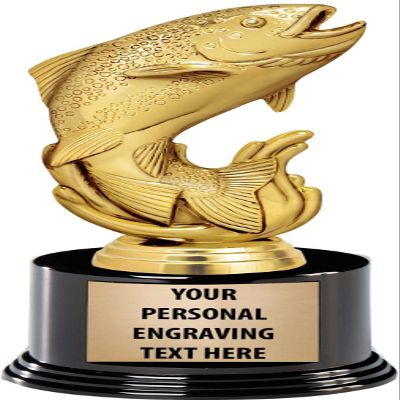 Crown Awards Fish Trophies with Custom Engraving, 7.25" Personalized Gold Trout Fishing Trophy On Deluxe Round Base 10 Pack