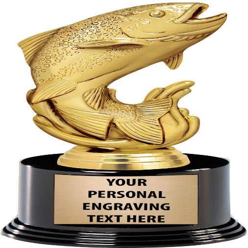 Crown Awards Fish Trophies with Custom Engraving, 7.25" Personalized Gold Trout Fishing Trophy On Deluxe Round Base 10 Pack