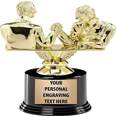 Crown Awards Arm Wrestling Trophies with Custom Engraving, 5.75" Personalized Double Male Arm Wrestling Trophy On Deluxe Round Base 5 Pack Prime