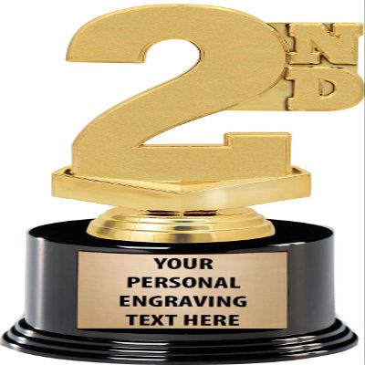 Crown Awards 2nd Place Trophies with Custom Engraving, 7.25" Personalized Second Place Award Trophy On Deluxe Round Base 10 Pack