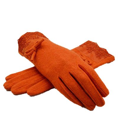Hiuwa Womens Gloves Wool Cashmere Warm Gloves for Women Winter Fashion Bow Decorations Female Full Finger Gloves Mittens Feminina Orange