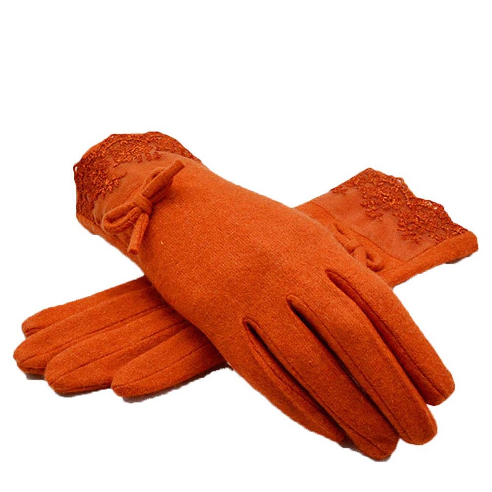 Hiuwa Womens Gloves Wool Cashmere Warm Gloves for Women Winter Fashion Bow Decorations Female Full Finger Gloves Mittens Feminina Orange