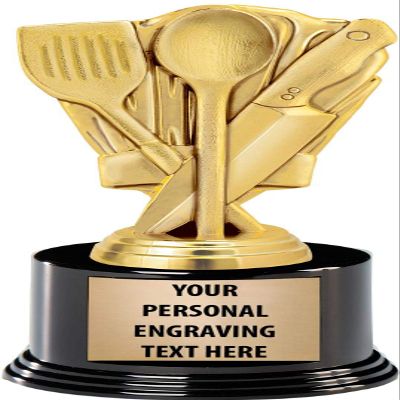 Crown Awards Cooking Trophies with Custom Engraving, 7.25" Personalized Gold Chef Hat Cooking Competition Trophy On Deluxe Round Base 10 Pack