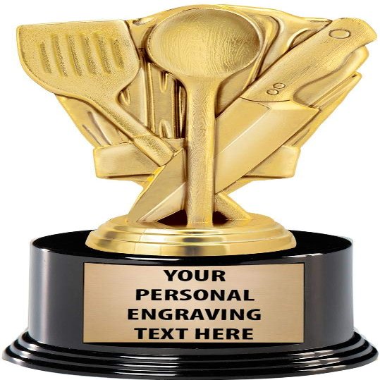 Crown Awards Cooking Trophies with Custom Engraving, 7.25" Personalized Gold Chef Hat Cooking Competition Trophy On Deluxe Round Base 10 Pack