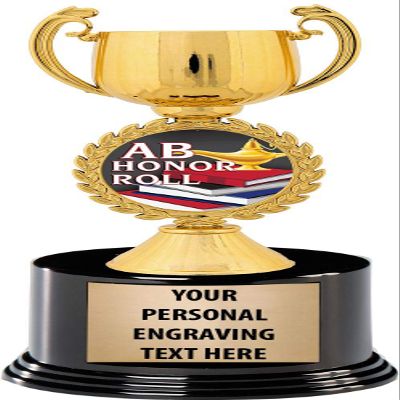 Crown Awards AB Honor Roll Trophies with Custom Engraving, 7.25" Personalized AB Honor Roll Trophy On Deluxe Round Base 50 Pack Prime