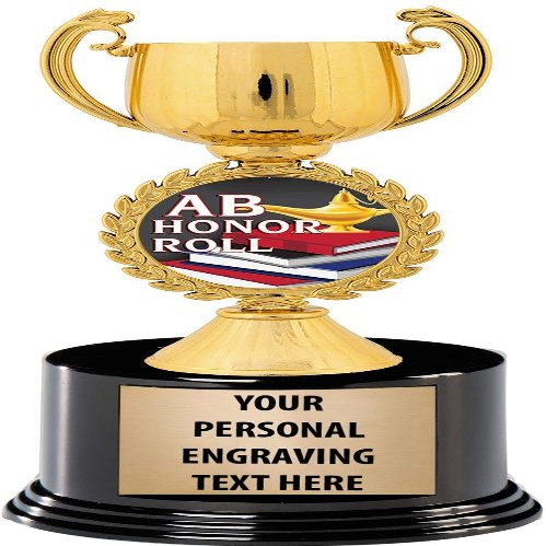 Crown Awards AB Honor Roll Trophies with Custom Engraving, 7.25" Personalized AB Honor Roll Trophy On Deluxe Round Base 50 Pack Prime