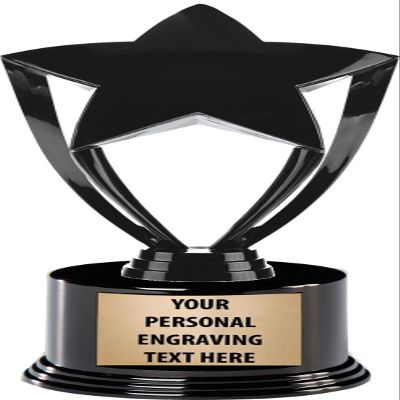 Crown Awards Black Star Trophies with Custom Engraving, 7.25" Personalized Black Star Trophy On Deluxe Round Base 10 Pack