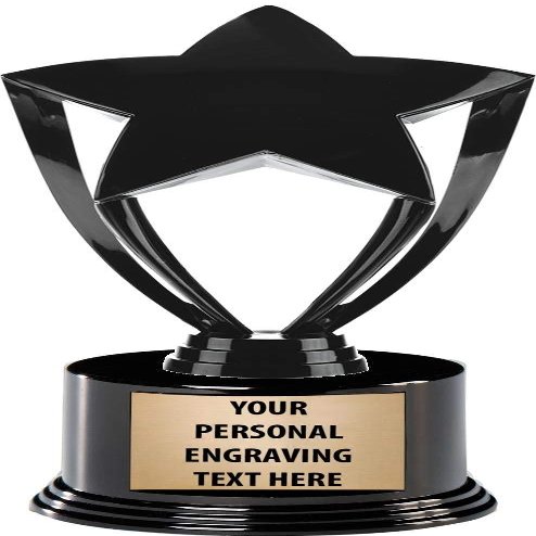 Crown Awards Black Star Trophies with Custom Engraving, 7.25" Personalized Black Star Trophy On Deluxe Round Base 10 Pack