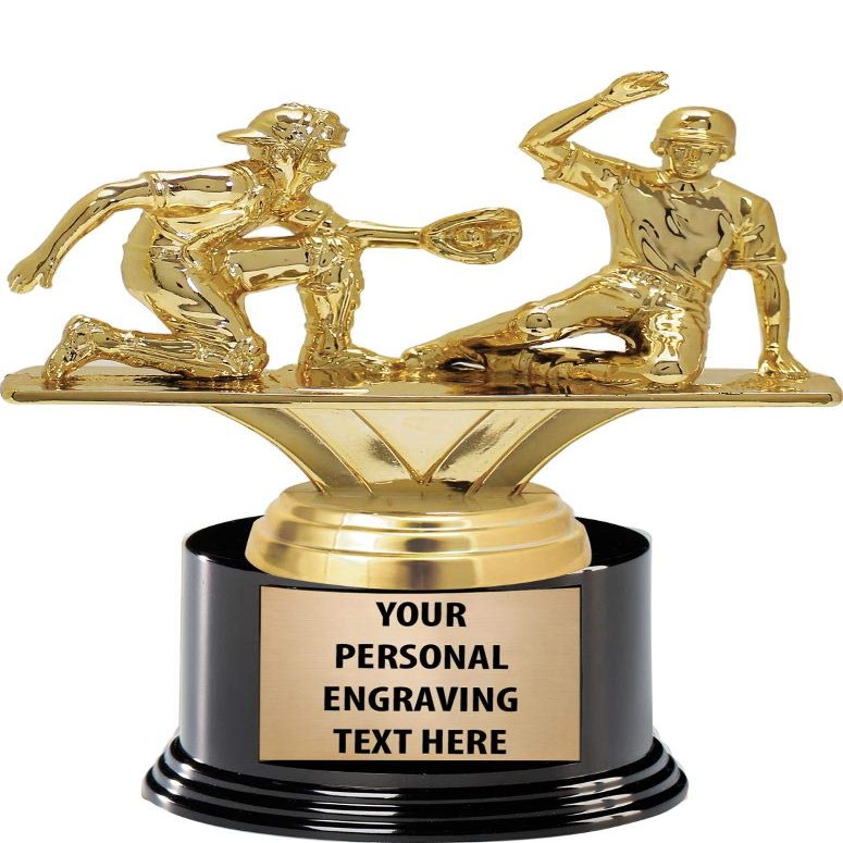Crown Awards Baseball Trophies with Custom Engraving, 6.25" Personalized Double Male Slide Baseball Trophy On Deluxe Round Base 5 Pack Prime