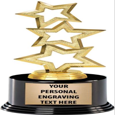 Crown Awards Gold Star Trophies with Custom Engraving, 7.25" Personalized Three Stars Recognition Trophy On Deluxe Round Base 10 Pack