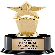 Crown Awards Star Trophies with Custom Engraving, 7.25" Personalized Gold Megastar Employee Recognition Trophy On Deluxe Round Base 10 Pack