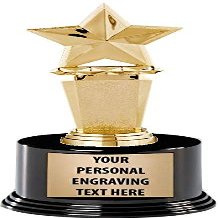 Crown Awards Star Trophies with Custom Engraving, 7.25" Personalized Gold Megastar Employee Recognition Trophy On Deluxe Round Base 10 Pack