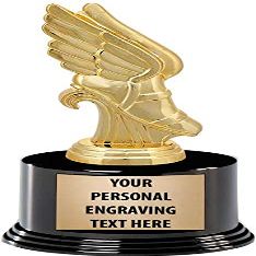 Crown Awards Track and Field Trophies with Custom Engraving, 7.25" Personalized Gold Winged Foot Running Trophy On Deluxe Round Base 10 Pack