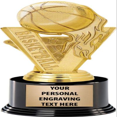 Crown Awards Basketball Trophies with Custom Engraving, 7.25" Personalized Gold Basketball Fireball Trophy On Deluxe Round Base 10 Pack