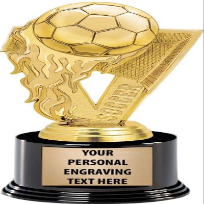 Crown Awards Soccer Trophies with Custom Engraving, 7.25" Personalized Gold Fireball Soccer Trophy On Deluxe Round Base 10 Pack