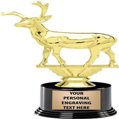 Crown Awards Deer Buck Trophies with Custom Engraving, 7.25" Personalized Deer Buck Trophy On Deluxe Round Base 5 Pack Prime