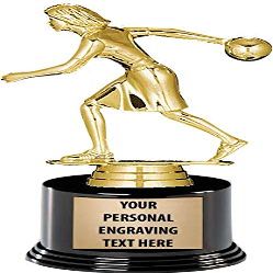 Crown Awards Bowling Trophies with Custom Engraving, 7.25" Personalized Female Bowling Trophy On Deluxe Round Base 10 Pack
