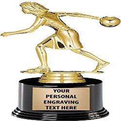 Crown Awards Bowling Trophies with Custom Engraving, 7.25" Personalized Female Bowling Trophy On Deluxe Round Base 10 Pack