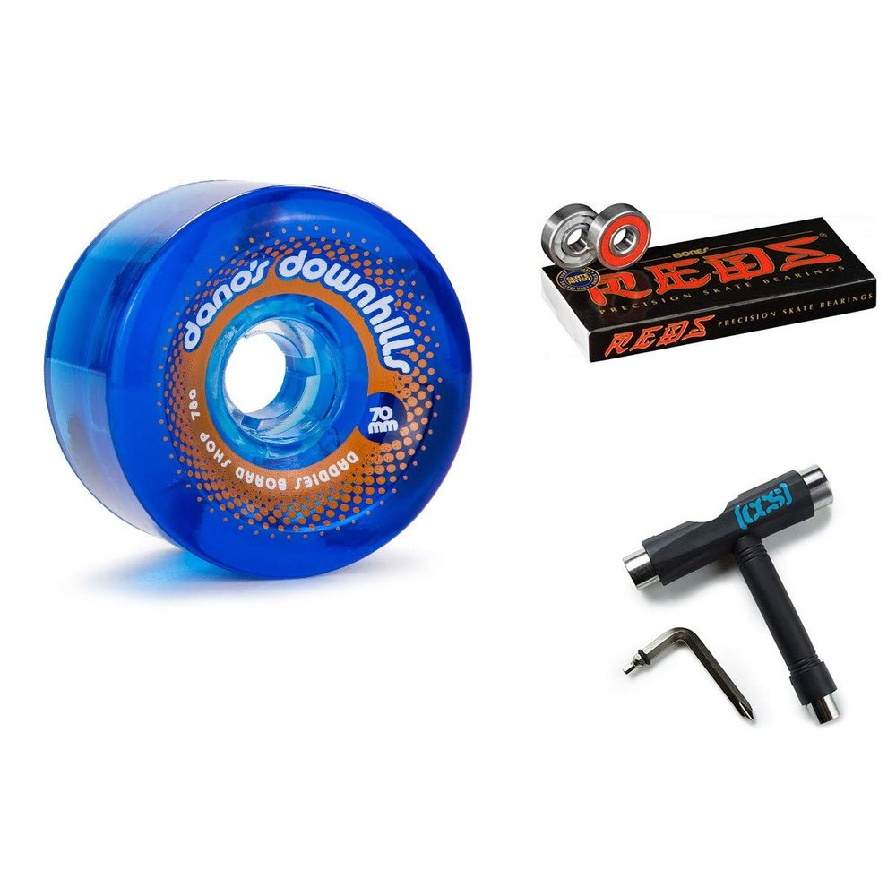 Daddies Board Shop Dano's Downhills Longboard Wheels 70mm 78a Blue with Bones Reds Bearings and CCS Skate Tool