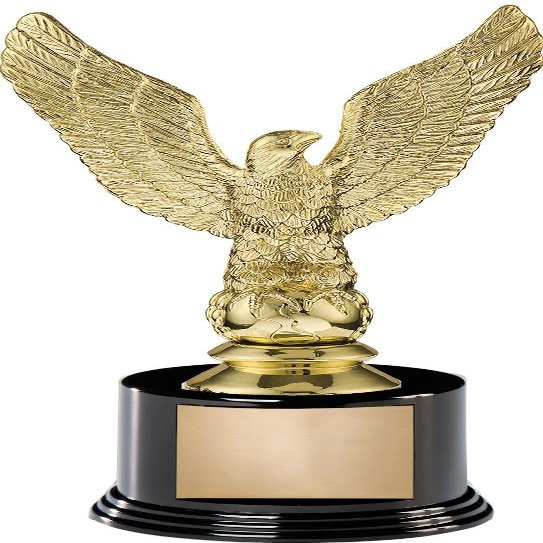 Crown Awards Eagle Trophies with Custom Engraving, 7.25" Personalized Gold Soaring Eagle Trophy On Deluxe Round Base 50 Pack Prime