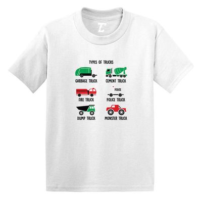 Types of Trucks - Garbage Monster Fire Infant/Toddler Cotton Jersey T-Shirt (White, 12 Months)