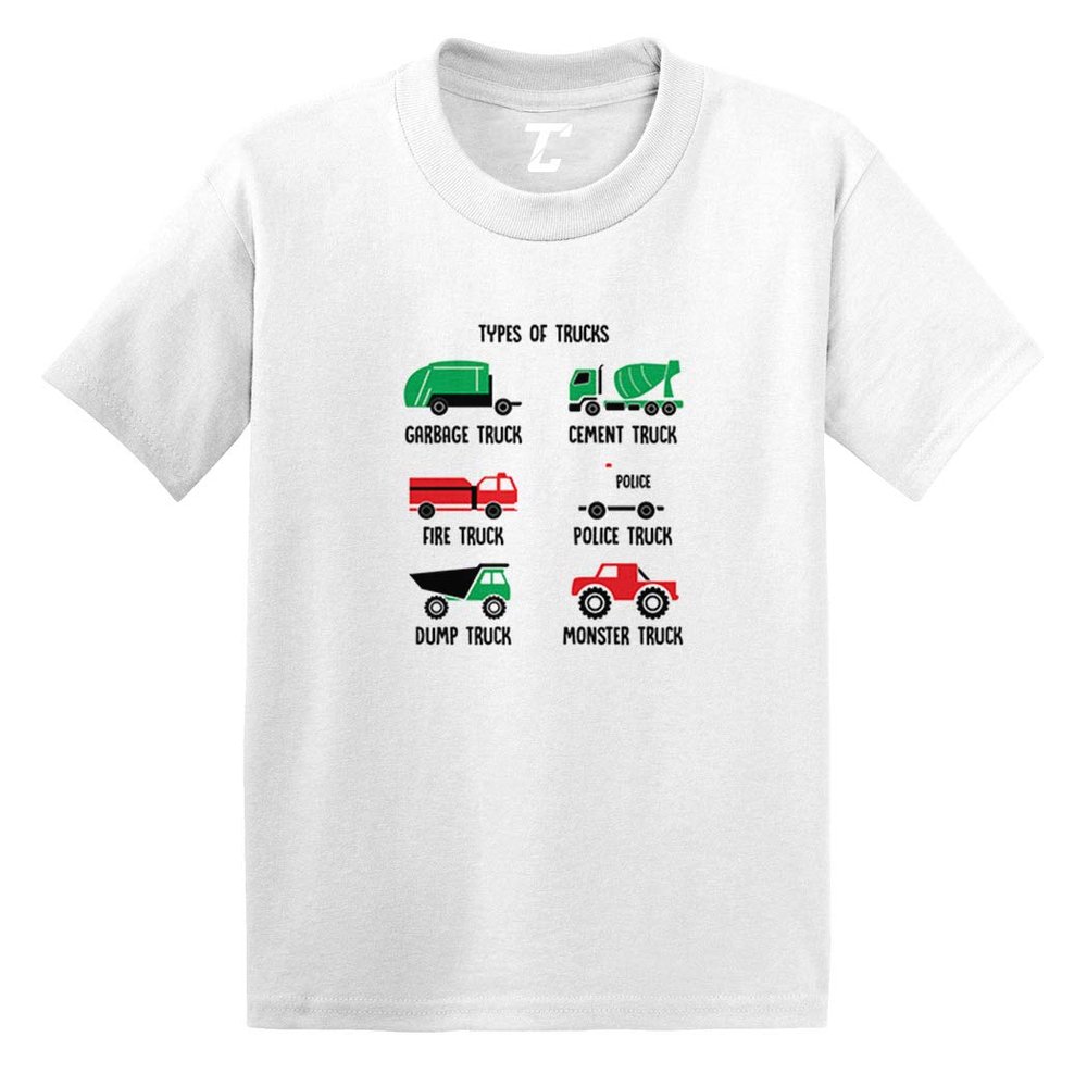Types of Trucks - Garbage Monster Fire Infant/Toddler Cotton Jersey T-Shirt (White, 12 Months)