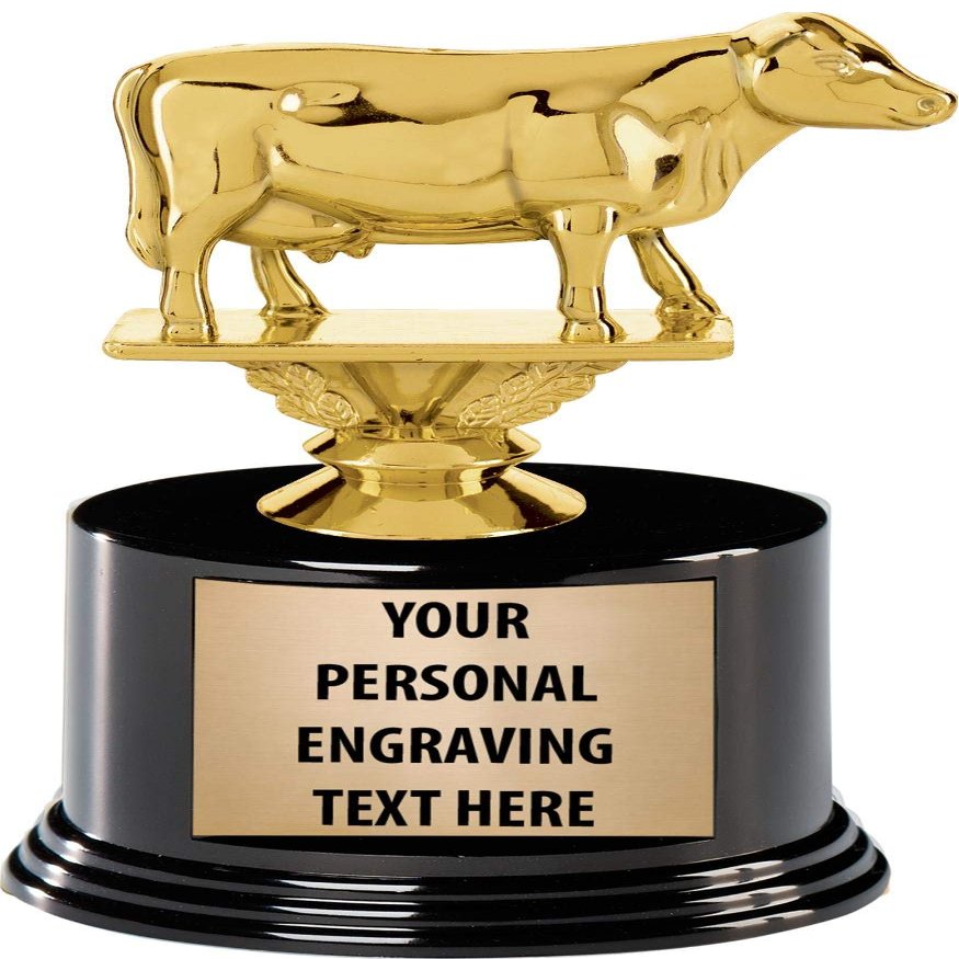 Crown Awards Cow Trophies with Custom Engraving, 5.75" Personalized Dairy Cow Trophy On Deluxe Round Base 50 Pack Prime