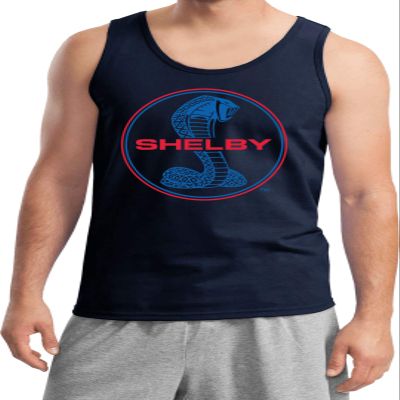 Ford Mustang Shelby Blue and Red Logo Tank Top, Navy Large