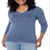 Amazon Essentials Women's Regular-Fit Lightweight Long-Sleeve V-Neck Sweater (Available in Plus Size), Blue Heather, 3X view 1