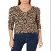 Amazon Essentials Women's Regular-Fit Lightweight Long-Sleeve V-Neck Sweater (Available in Plus Size), Camel Leopard, Large view 1