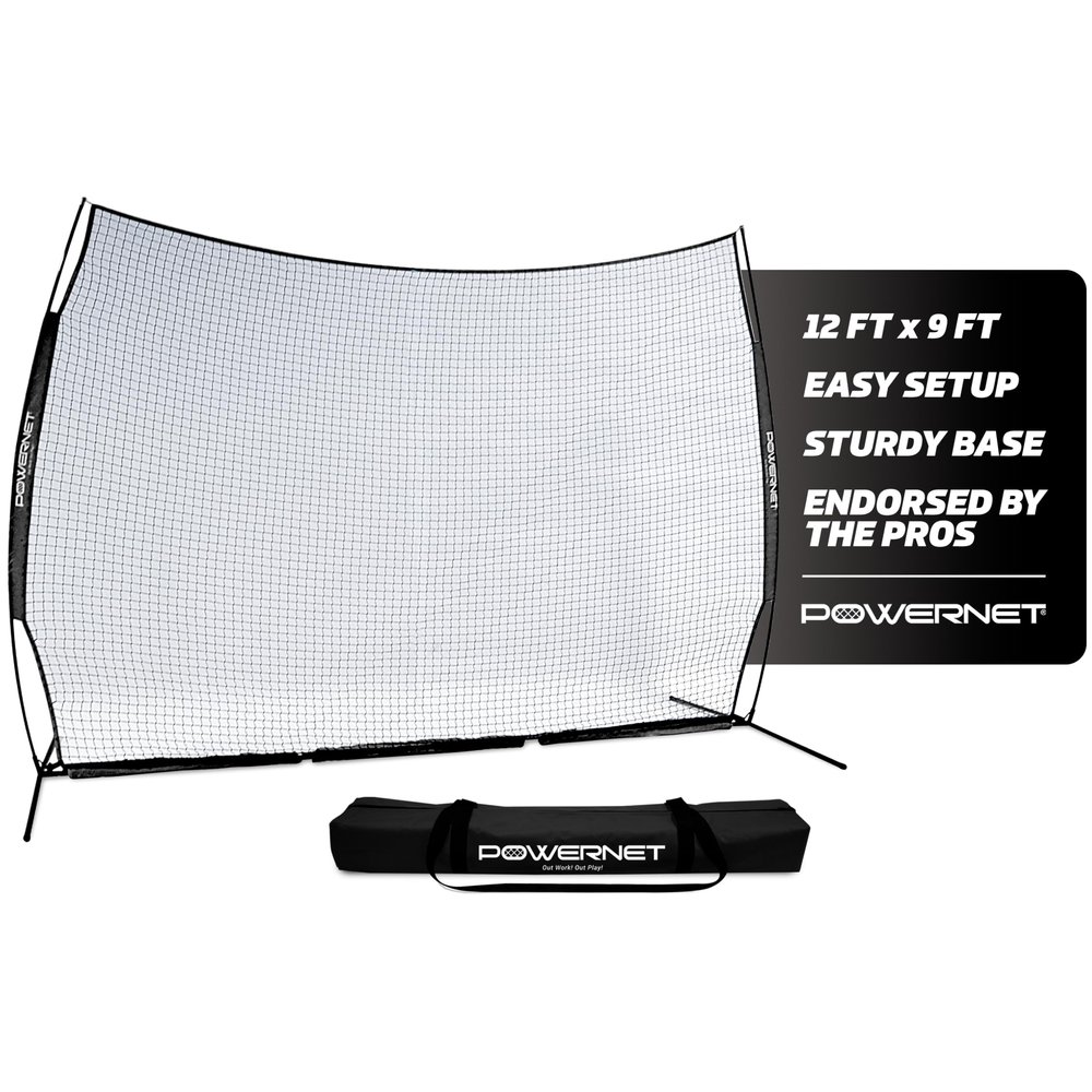 PowerNet Portable Sports Net for Protection, Soccer, Lacrosse & Volleyball Rebounder, Softball Baseball Net, Basketball Net, Indoor Outdoor Safety Net, Backyard & Garage Backstop (12 x 9 FT, Black)