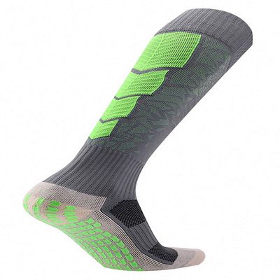 PreSox Unisex Sports Thicken Cushion Knee High Socks with Rubber Dots for Baseball/Soccer/Futbol Shinguards (GREY GREEN)