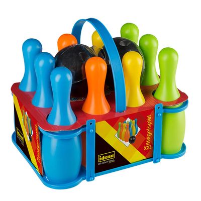 Idena 40116 Bowling Game Set XXL, Bowling for Children, 10 Plastic Cones and 2 Balls, for Home or Garden, Approx. 20 x 20 x 30 cm