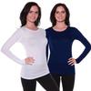 Active Basic Athletic Fitted Plain Long Sleeves Round Crew Neck T Shirt Top White, Navy view 1