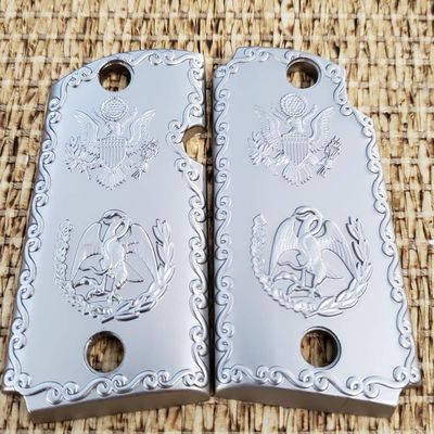 Micro 9 mm Grips Brushed Metal Mexican Eagle