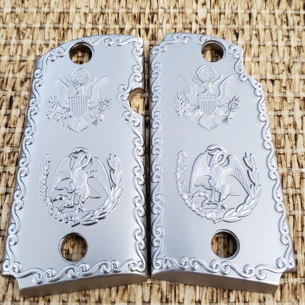 Micro 9 mm Grips Brushed Metal Mexican Eagle