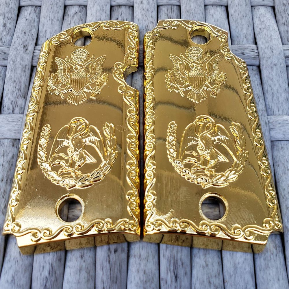 Custom Grips for Kimber Micro 9mm Metal Mexican Eagle Gold Plated