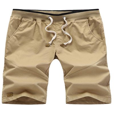 Mr.Stream Men's Plus Size Cotton Straight-Fit Solid Elasticated Bermuda Cargo Beach Shorts Khaki-L