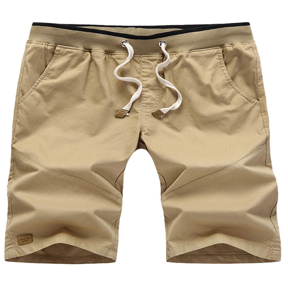 Mr.Stream Men's Plus Size Cotton Straight-Fit Solid Elasticated Bermuda Cargo Beach Shorts Khaki-L