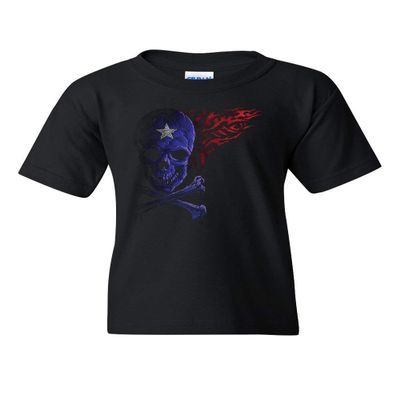 Fantacycle Skull Crossbones Youth T-Shirt American Pride Tribal Flame Kids Tee Black Small