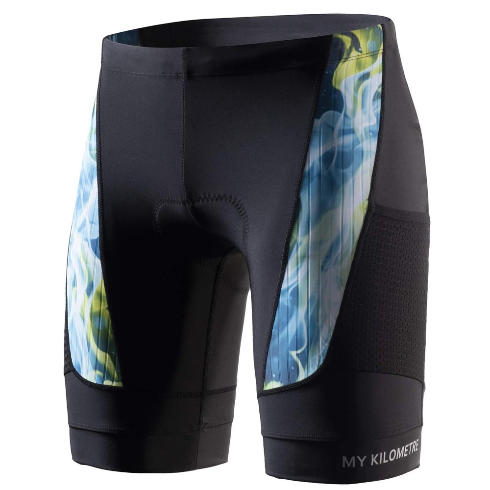 MY KILOMETRE Mens Triathlon Shorts with Adjustable Drawstring Easy Reach Leg Pockets Chamois for Long-Distance Tri Race (Turquoise Large)