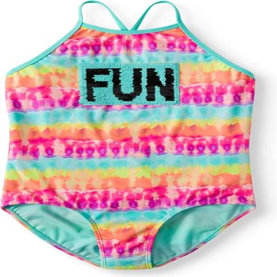 Wonder Nation Girls Bathing Suit with Flippy Sequins