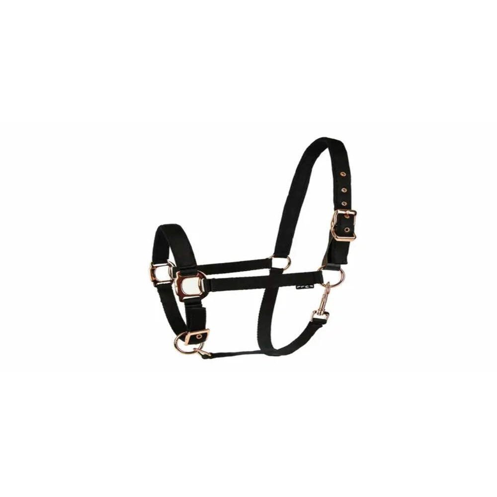 Lettia Rosegold Padded Leather Breakaway Halter in Black