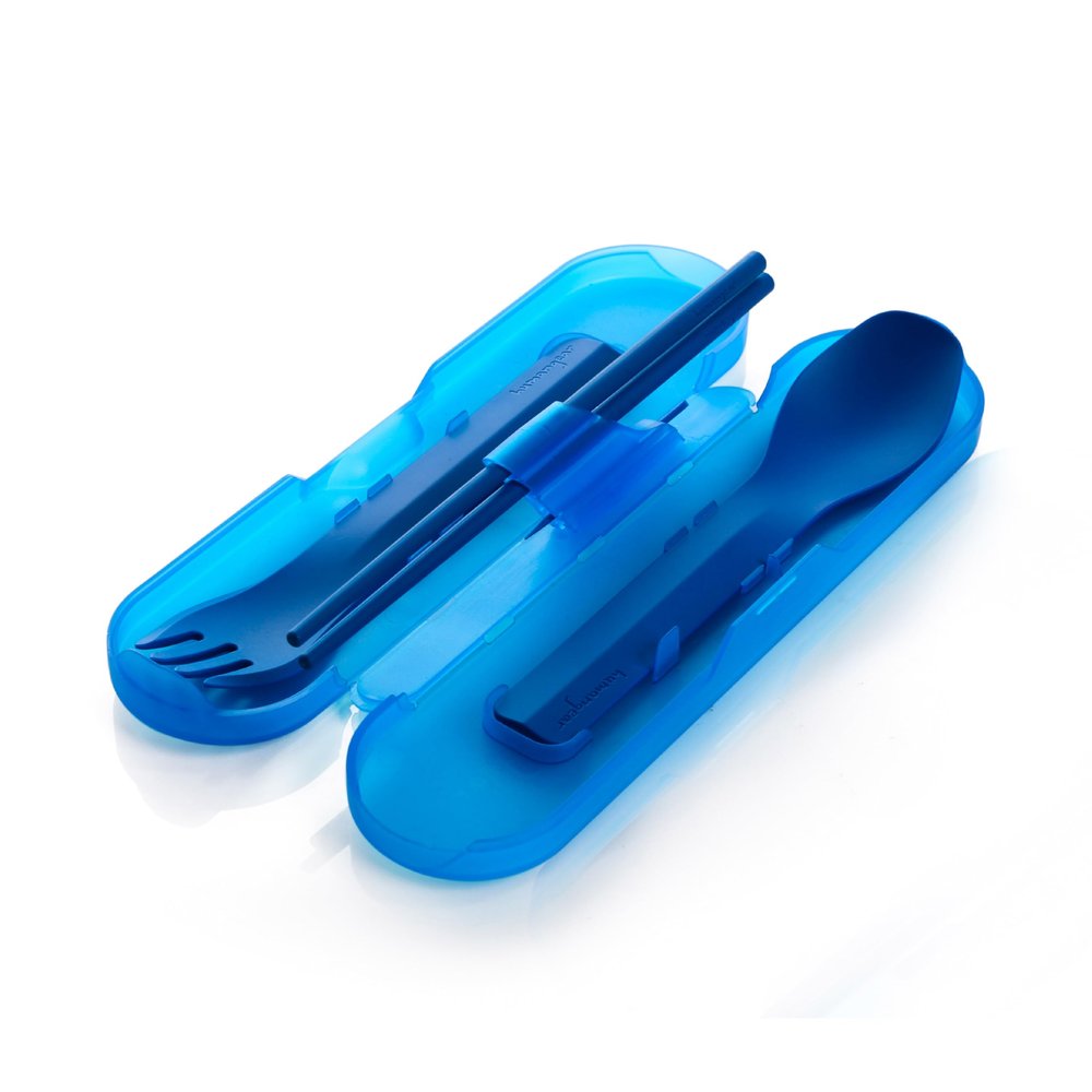 humangear GoBites Quattro | Travel & Camping Utensils | Portable & Convertible Dining Ware | Multi-Functional Fork, Spoon, Chopsticks, Blue