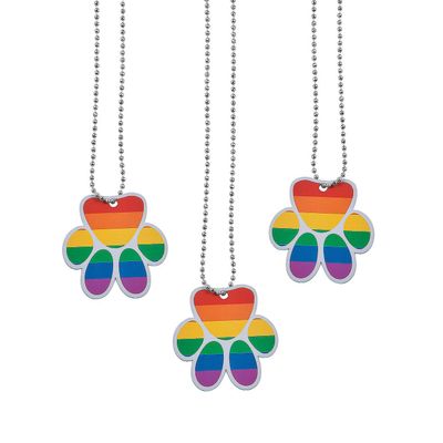 Fun Express Paw Shaped Rainbow Dog Tag Necklace - Set of 12 - Party Favors and Handouts